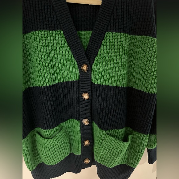 La Ligne x Target - Women’s Rugby Stripe Cardigan Sweater in Green/Navy - Picture 5 of 7